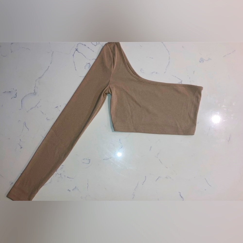Tan one shoulder crop top